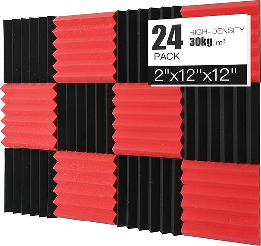 Acoustic Foams Panels 24 Pack 2" x 12"x 12" Sound Proof Foam Panels by Saiqiang