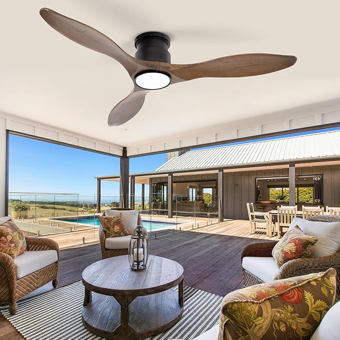 revoici 52'' Ceiling Fan with Lights and Remote, 3 Blade Amber Wood Low Profile - Image 8