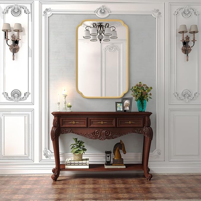 Gold Bathroom Vanity Mirror for Wall 24" x 36" Modern Rounded Rectangle Mirror - Image 9