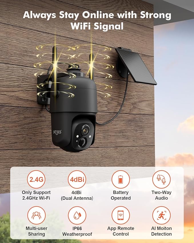Dzees Solar Security Cameras Wireless Outdoor, 2K Battery Powered Security - Image 2