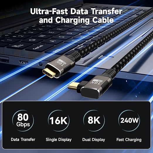 right angle USB C long Cable 10FT Compatible - Image 2