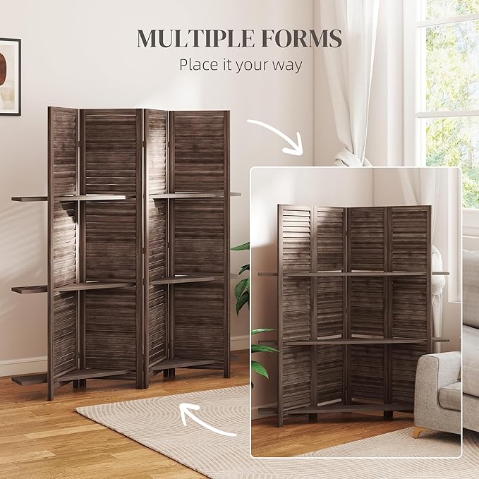 HOMCOM Room Divider, 4 Panel 67" Tall Wood Privacy Screen - Image 6