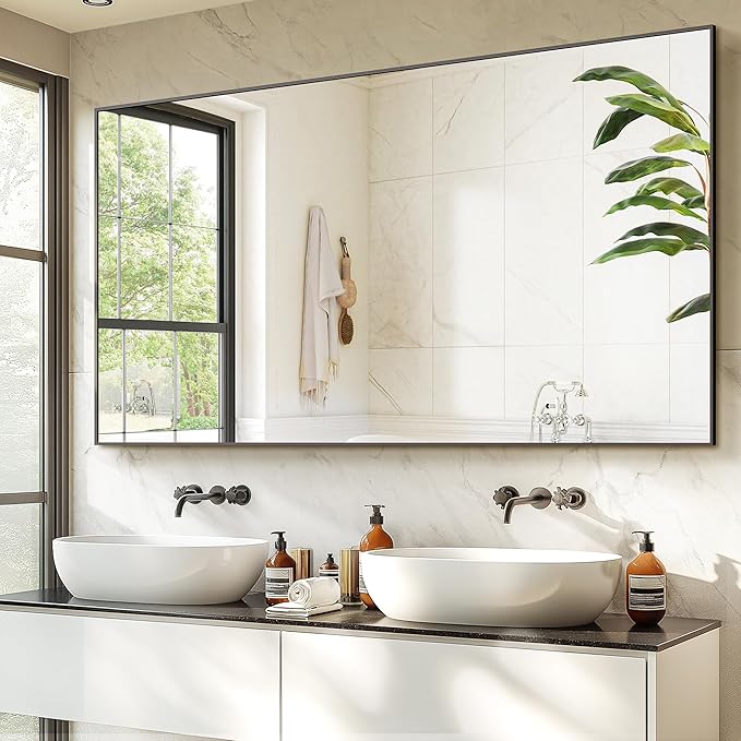 Bathroom Vanity Mirror for Wall, HD Shatterproof Glass, Hangs Horizontally or - Image 2