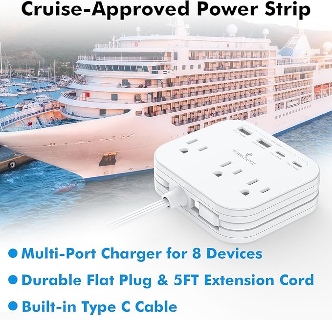 TRAVEL DEPOT Cruise Essentials Flat Plug Power Strip, Durable 5 ft Extension - Image 2