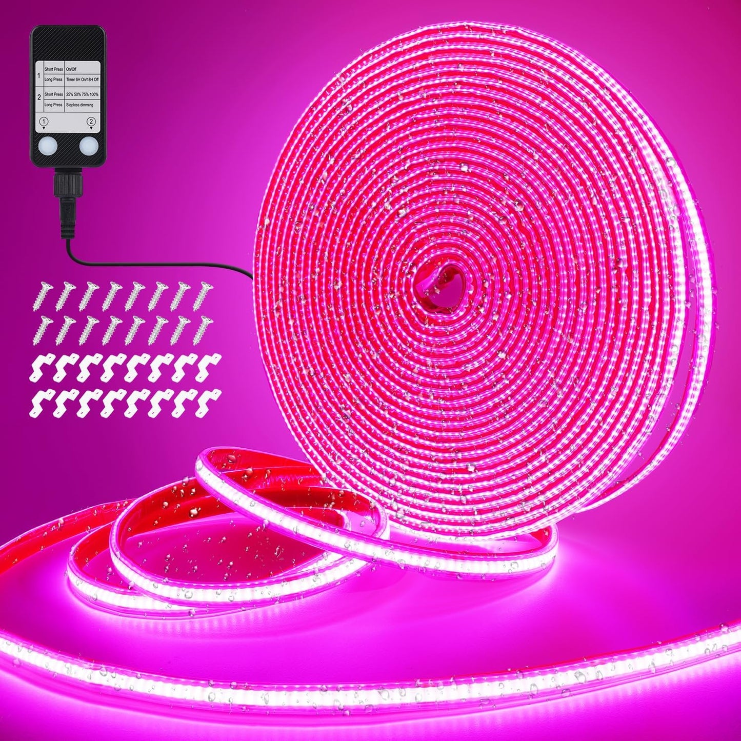 OMIKA Pink 33FT COB LED Strip Lights Outdoor Waterproof,3200 LED Plug in Strip Light PVC Casing Tape Light Flexible with Self-Adhesive Timer Dimmable for House Garden Camping DIY