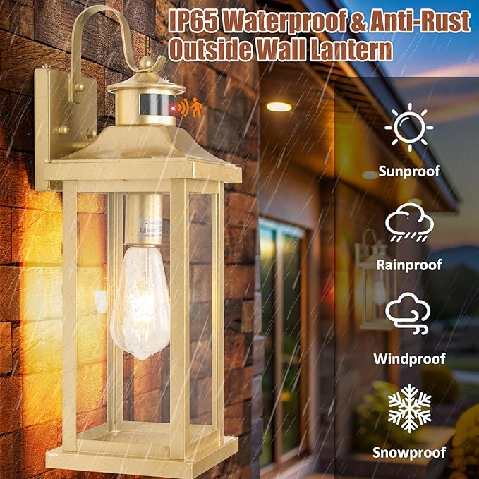 Roravilila 2-Pack Gold Dusk to Dawn Motion Sensor Lights 18 Inch, Large Outdoor - Image 4