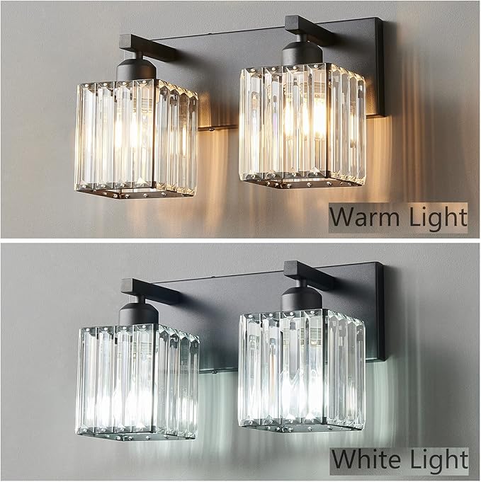 FDPBY Modern Bathroom Vanity Light 2-Lights Black Crystal Bathroom Wall Light - Image 2
