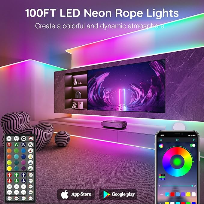 SINLEY Led Neon Rope Lights 100FT, Control - Image 2