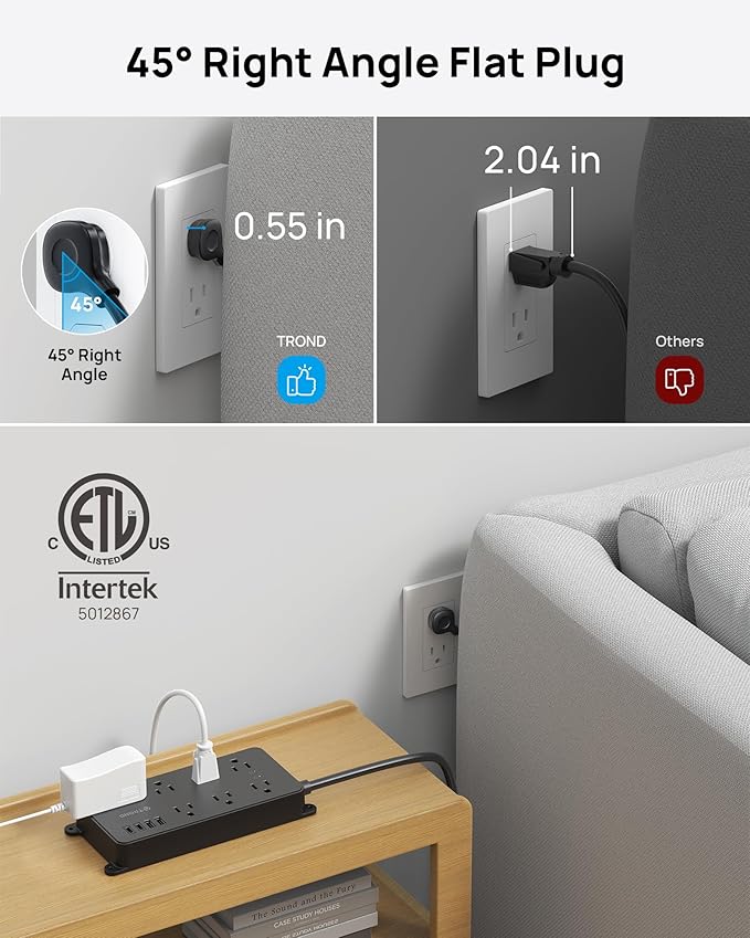 TROND Power Strip Surge Protector, 7 Widely-Spaced Outlets, 2 USB-A & 2 USB-C - Image 5