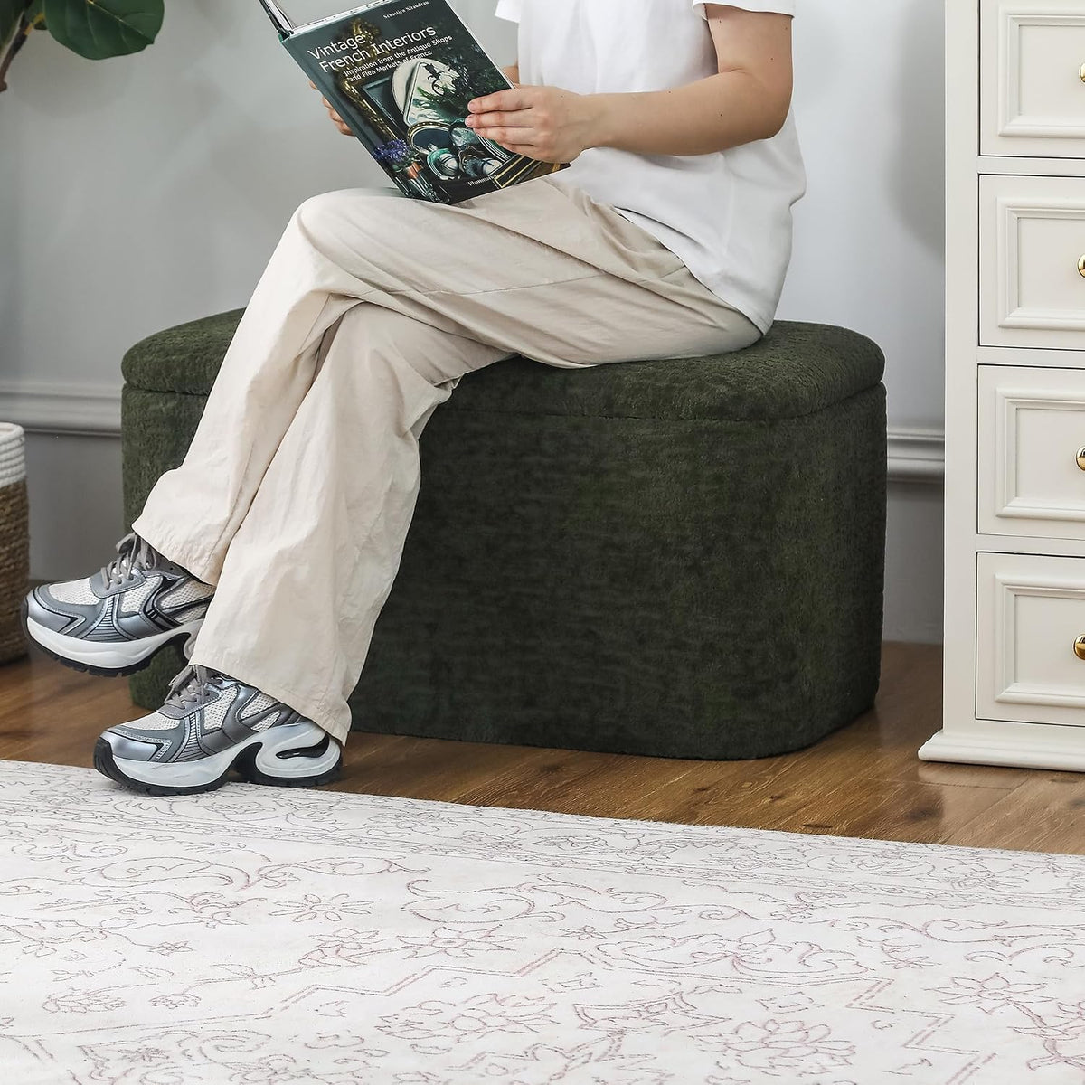 rectangle storage ottoman bench, 31.8" l x 16.1" showing dimensions