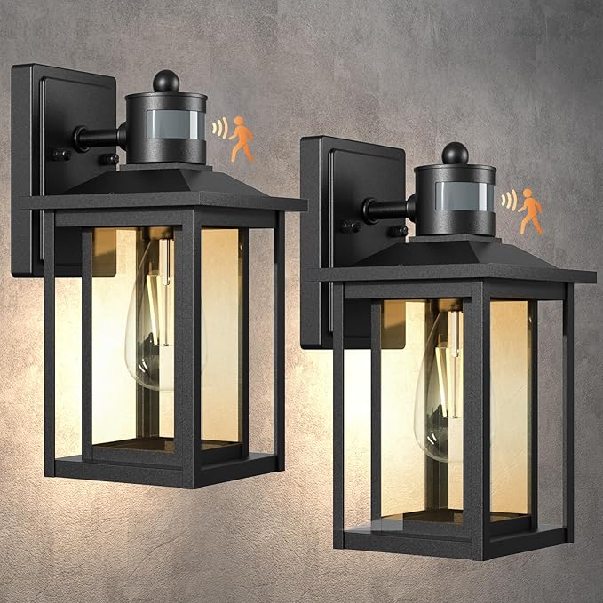 LTBLIGHT 2-Pack Motion Sensor Outdoor Lights, Modern Black Dusk to Dawn Porch by LTBLIGHT