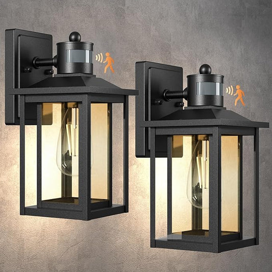 LTBLIGHT 2-Pack Motion Sensor Outdoor Lights, Modern Black Dusk to Dawn Porch by LTBLIGHT