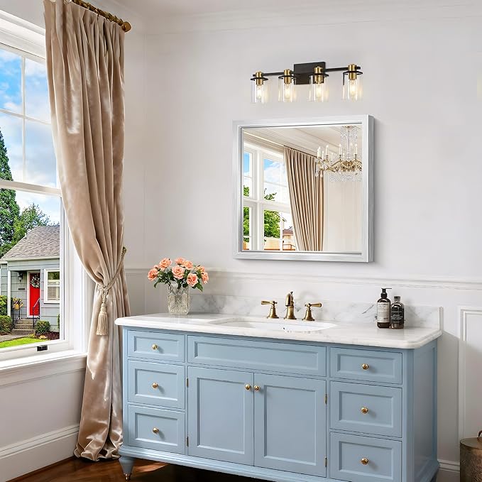 24 x 24 Silver Bathroom Mirror, Brushed Silver Square Mirror - Image 5