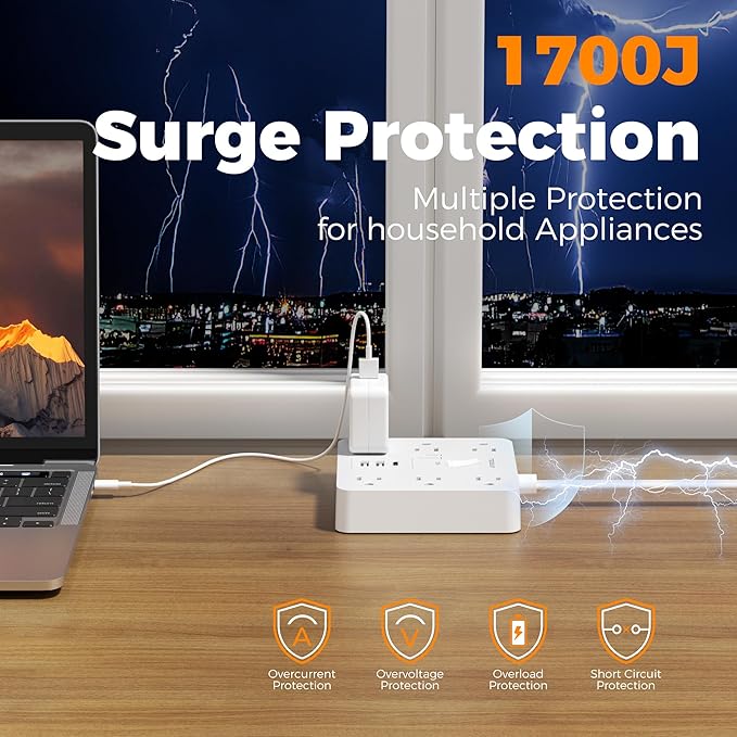 1700J Surge Protector Power Strip, TESSAN 10Ft Extension Cord - Image 4