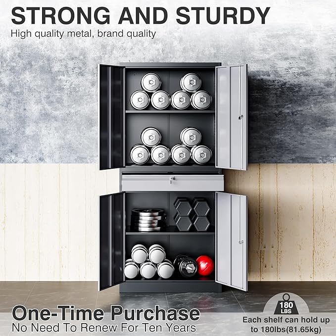 Metal Storage Cabinet with Doors and Shelves, Garage Storage Cabinets with Lock - Image 7