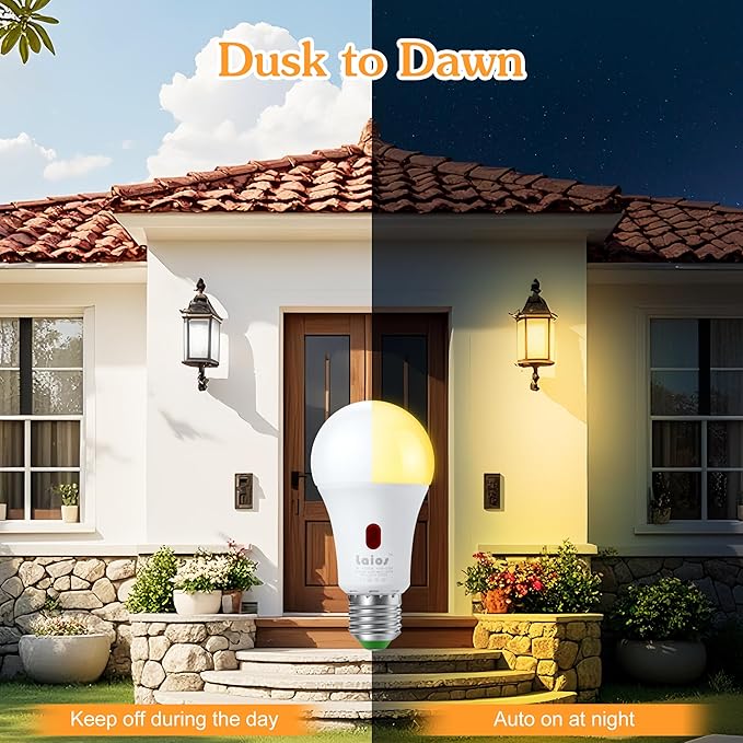 Laios Dusk to Dawn Sensor E26 Light Bulb, 7W LED Outdoor Photocell Lighting Bulb - Image 2