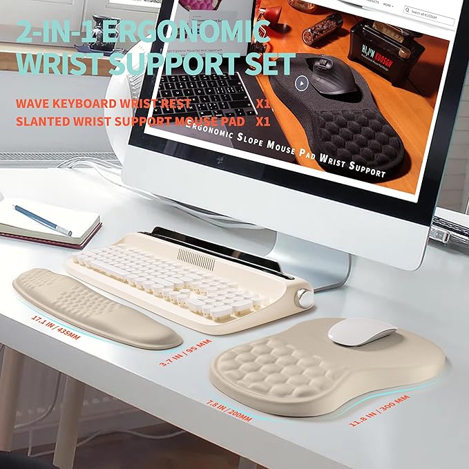 KUOSGM 2-in-1 Ergonomic Set, Wave Rise Keyboard Wrist Rest and Massage Bulge - Image 5