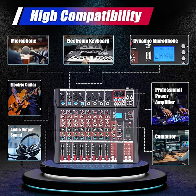 8 Channel Audio Mixer, Professional Audio Mixer - Image 4