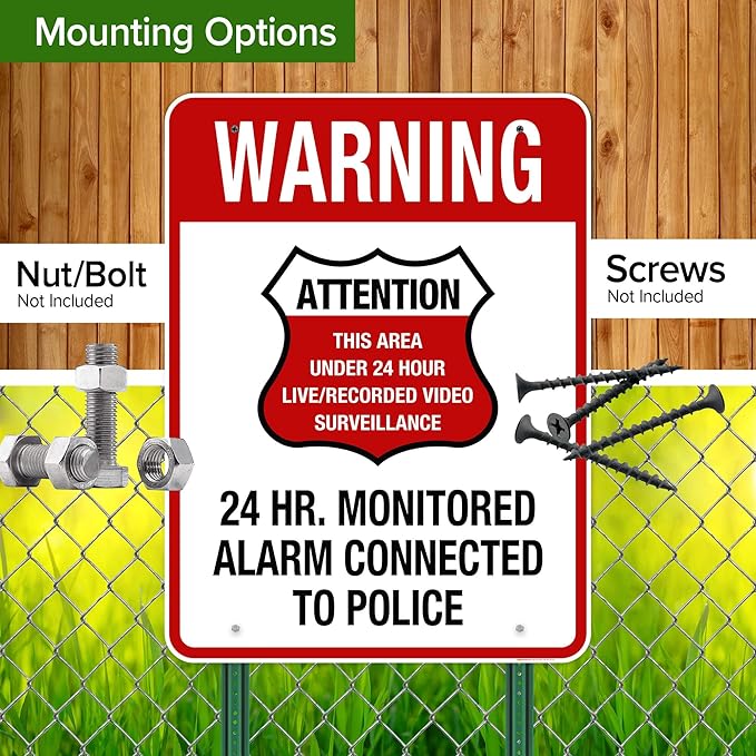 Warning 24 HR. Monitored Alarm Connected To Police Sign, 36x48 Inches, Rust - Image 5