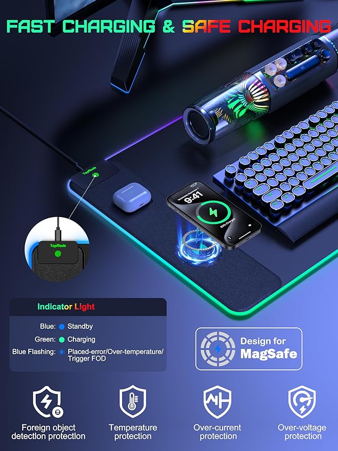 TopMade Wireless Charging Mouse Pad, RGB Gaming Mousepad Home Office Desk Pad - Image 3