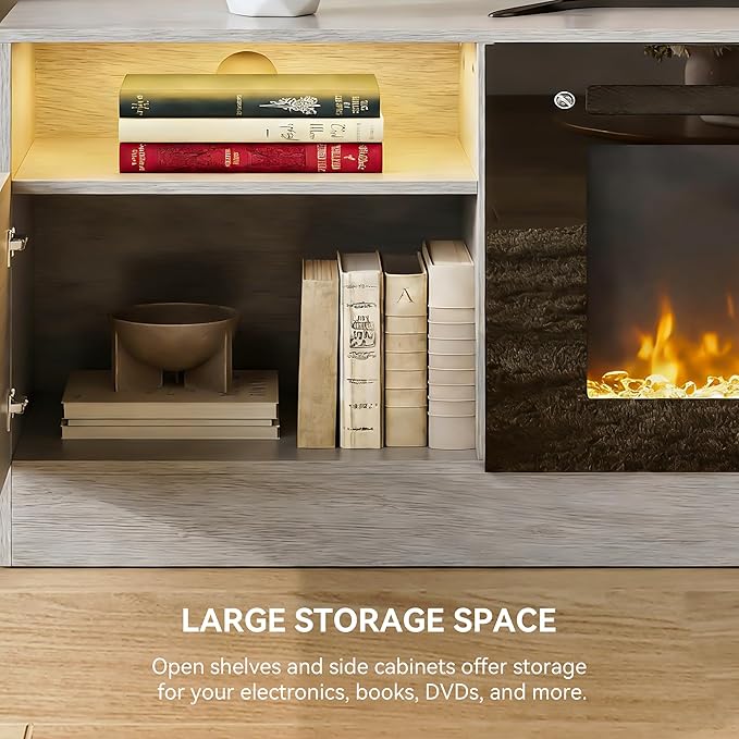 YISUFO 70" TV Stand with 36" Electric Fireplace, Large Modern Media - Image 7