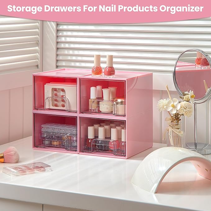Vtopmart 4Pack Small Stackable Storage Drawers, Bathroom Makeup Organizer - Image 4