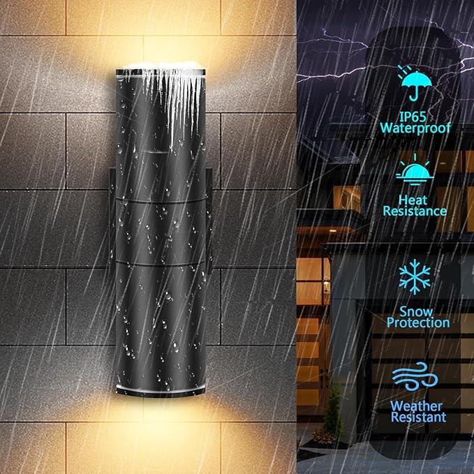 RIDALUX Dusk to Dawn Outdoor Wall Lights: 2 Pack Sensor Waterproof Cylinder Up - Image 4