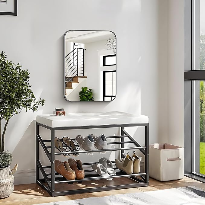 Bathroom Mirror, 18 x 24 inch Metal Framed Black Rectangle Mirror, Rounded - Image 6