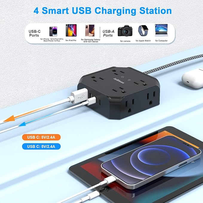 Surge Protector Power Strip-15 Ft Flat Plug Extension Cord - Image 3
