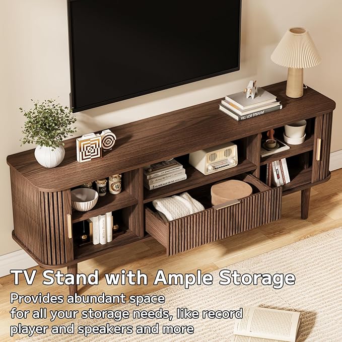 DAMCROP Fluted TV Stand, 55 Inch Mid Century Modern Media Console Table - Image 5
