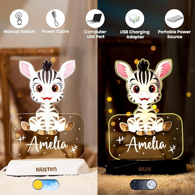 hun concept Personalized Kids Zebra Night Light – Custom Name LED Lamp - Image 6