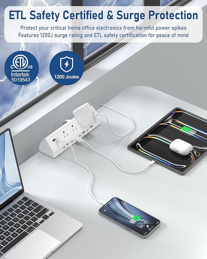 Jgstkcity 130W Desk Clamp Power Strip, 12 USB Ports, Surge Protector, ETL - Image 3