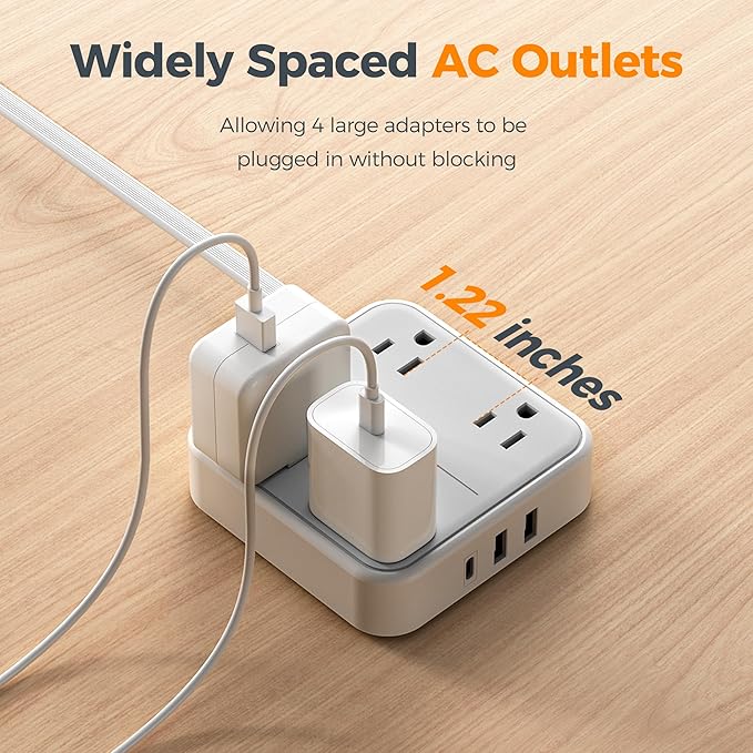 TESSAN Surge Protector Power Strip, 5 Ft Flat Plug Extension Cord - Image 8
