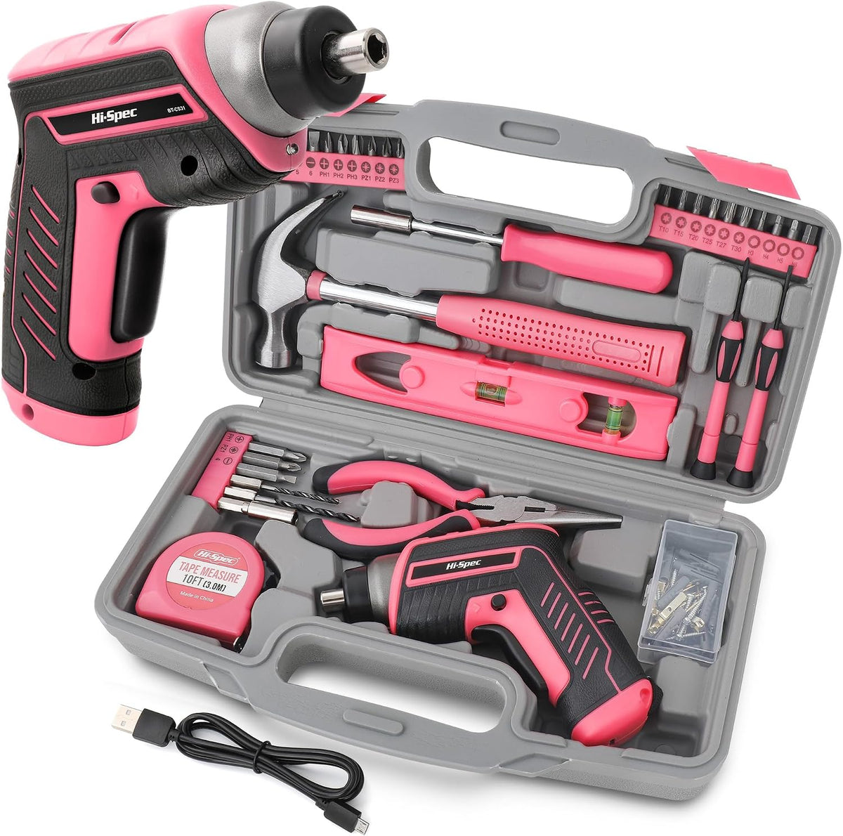 Hi-Spec 35-Piece Tool Kit with 3.6V USB Small Electric Screwdriver Set