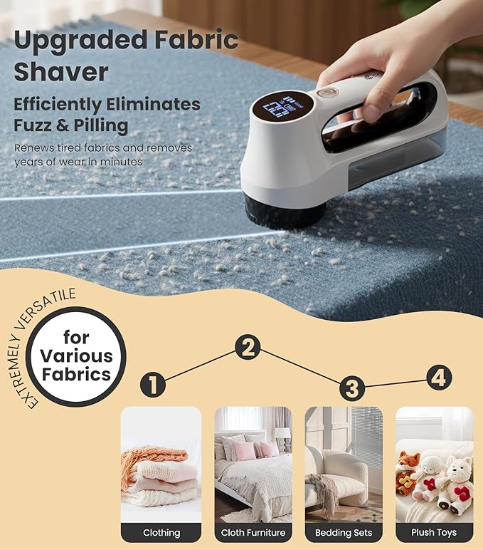 Rechargeable Fabric Shaver | 3-Speed Electric Lint Remover | 6 Blades High - Image 2