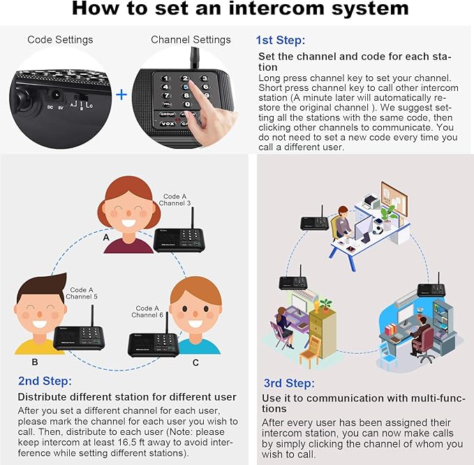 Wuloo Intercoms Wireless for Home 5280 Feet Range 10 Channel 3 Code, Wireless - Image 6