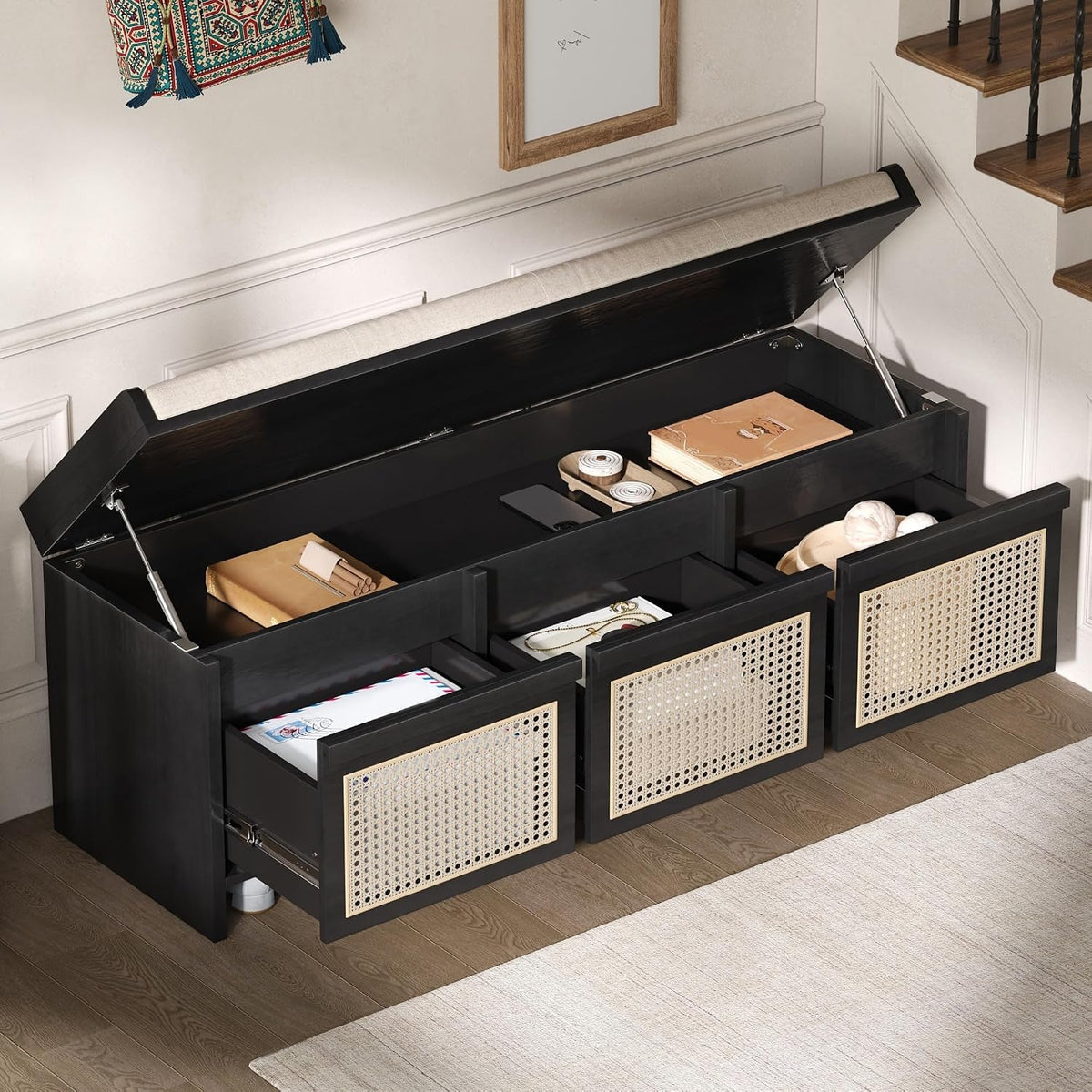 lumisol 48" entryway shoe bench, retro storage bench, main product view
