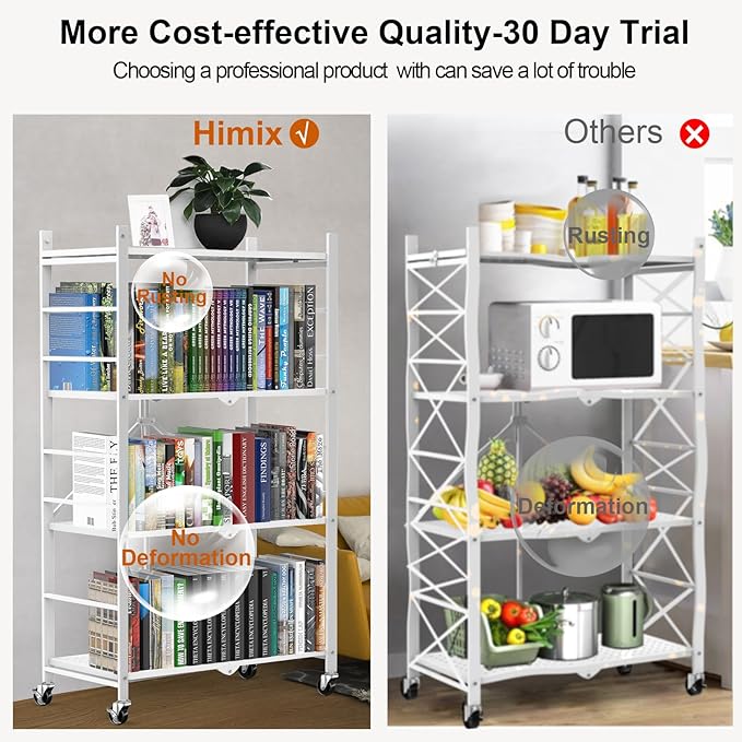 Himix Storage Shelves with 20 Hooks, 4-Tier Foldable Shelves - Image 7