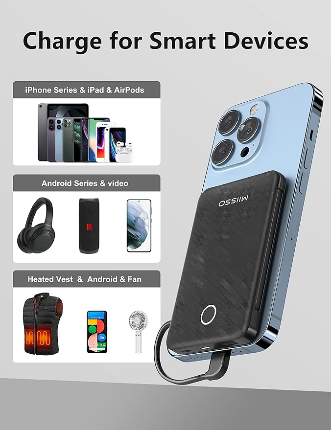 6000mah Ultra Slim Built in Cables Power Bank, Card Size Built in USB C Cords - Image 3