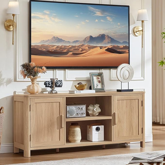 Joaxswe Farmhouse 55" Entertainment Center, Natural Oak Tv Stand by Joaxswe