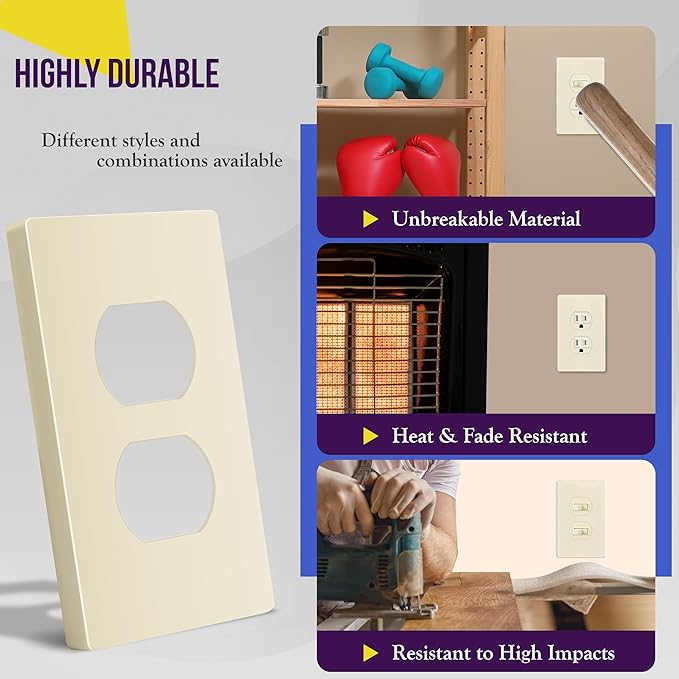 ENERLITES Screwless Duplex Wall Plate, Child Safe Receptacle Outlet Cover - Image 4