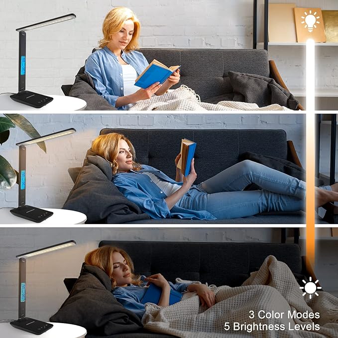 snsok Desk Light with Wireless Charger, USB Charging Port, Dimmable Office Desk - Image 3
