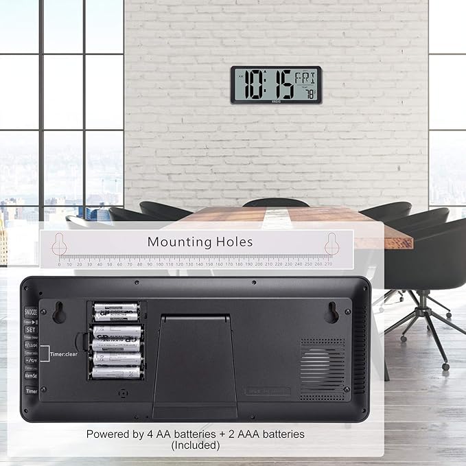 XREXS Large Digital Wall Clock, Battery Operated Alarm Clocks - Image 7