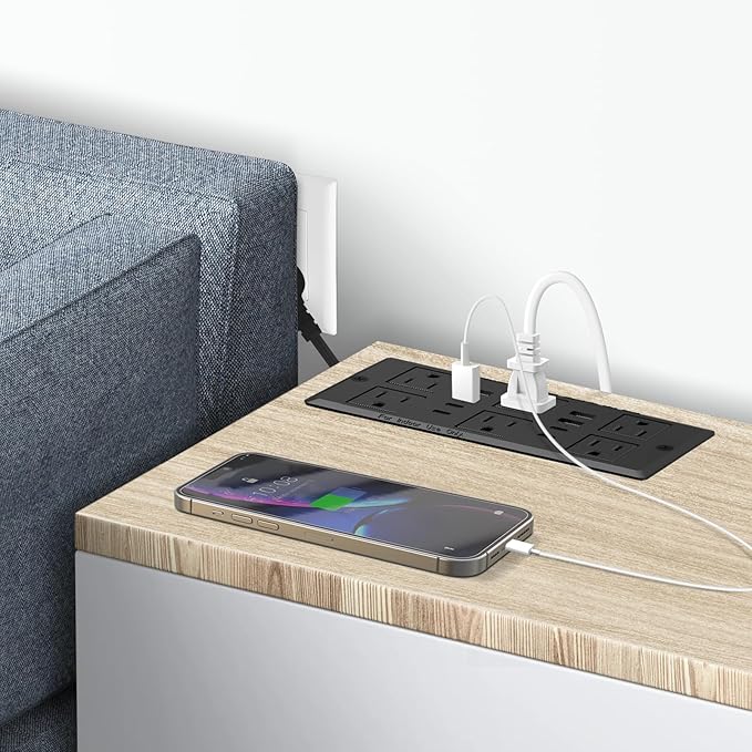 Recessed Power Strip, 30W PD USB-C & USB-A Fast Charging, Drawer Outlet Plug in - Image 8
