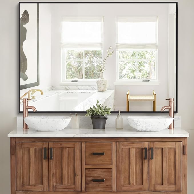 Black Bathroom Mirror for Wall, 30x48 Inch Rectangle Mirrors by DESBING