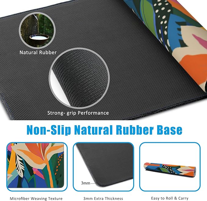 EOBKLAX Colorful Tropical Floral Large Gaming Mouse Pad, Waterproof Desk Mat - Image 5