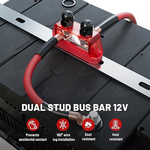 RED WOLF 2PCS 5/16" M8 Dual Stud Bus Bar 12-48V Power Distribution Block Holder - Image 3