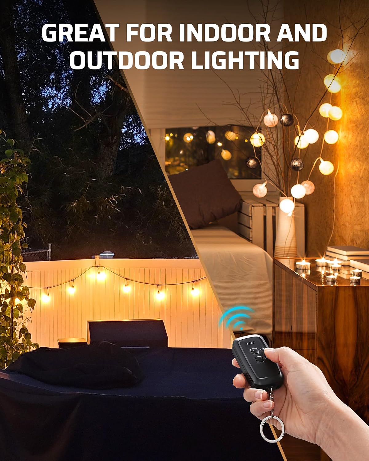 DEWENWILS Outdoor Remote Control Outlet, 125V 15A Wireless Remote Control Switch, 1 Remote 1 Outlet with SJTW Power Cord 100FT Control Range, Weatherproof