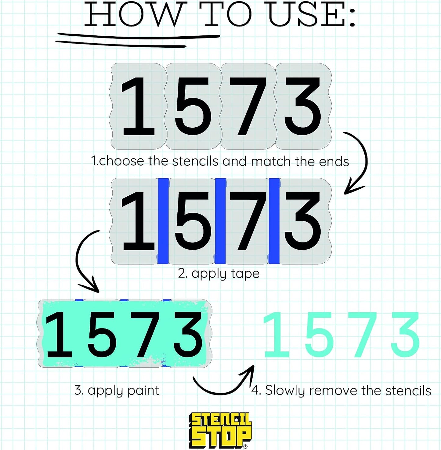 4 Inch Number Stencils Set - Complete Set with All Numbers, Durable & Reusable Classic Stencil Font for Concrete, Metal, DIY, and Industrial Use - Includes 2 of Each Character (20-Piece)