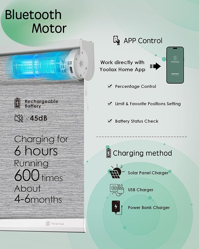 Yoolax Motorized Blinds App Control, Light Filtering Motorized Shades - Image 3